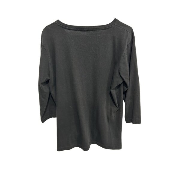 Marushka Fishbone Graphic Tee Black V-Neck 3/4 Sleeve Hand Painted Essentials - Picture 2 of 11